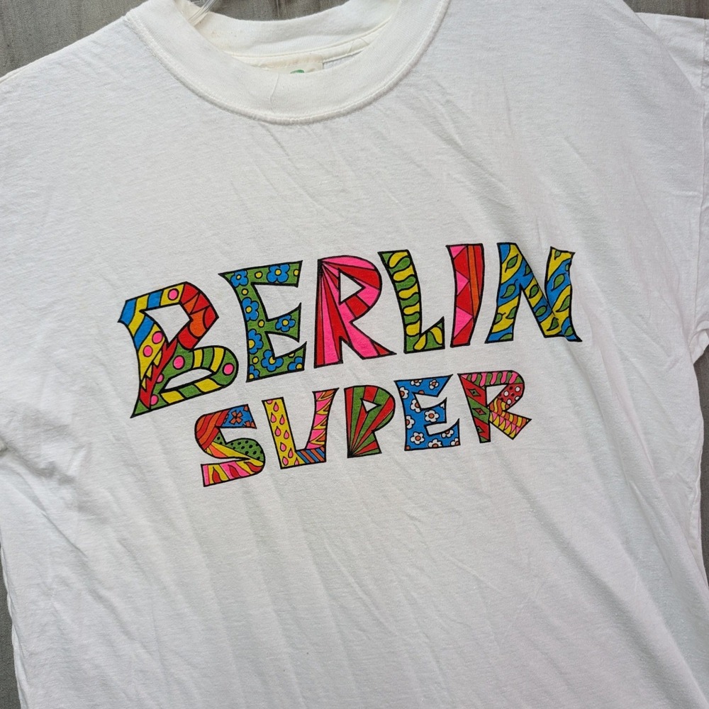 Vintage Cotton Club Berlin Super Graphic T-Shirt White Single Stitch Mens Medium